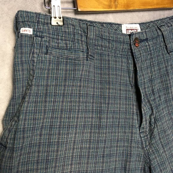 Levis Tab Twills Mens Shorts size 33 Blue Textured Long Length Snap Pockets - Picture 5 of 12